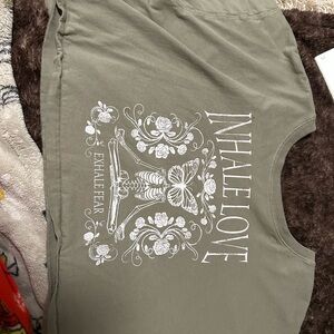 NOBO Olive Green Graphic Crop Top with White Skeleton & Floral Print